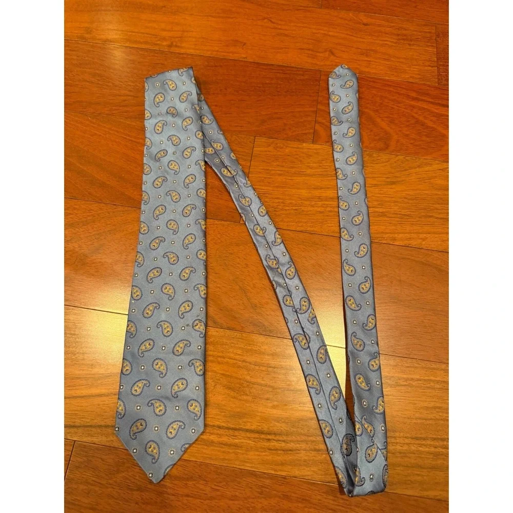 Robert Talbott Paisley Silk Tie Blue w/Orange‎ Made in USA 61